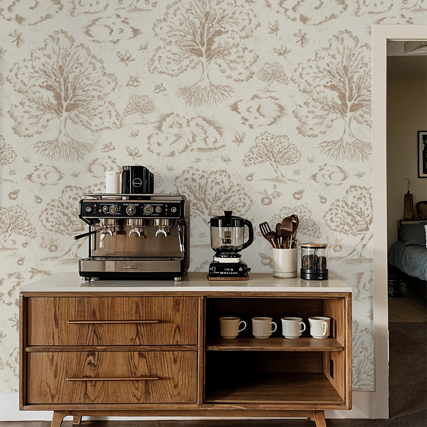 Orchard Folklore Toile - Carmel Ivory Texture