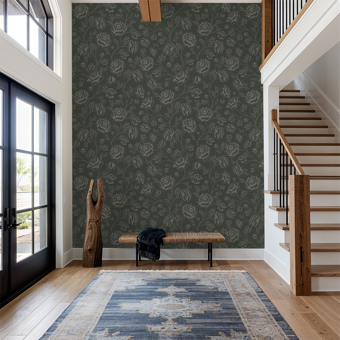 Magdalene Roses - Toile - Deep Forest Green - Large Scale