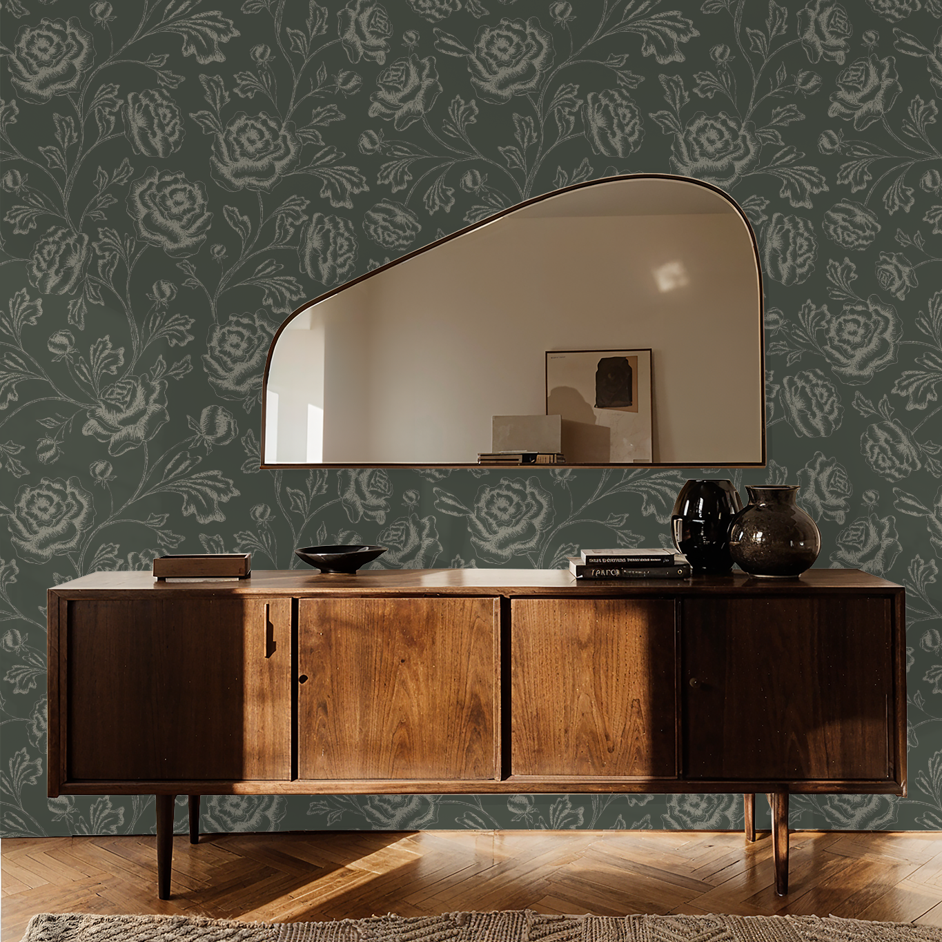 Magdalene Roses - Toile - Deep Forest Green - Large Scale