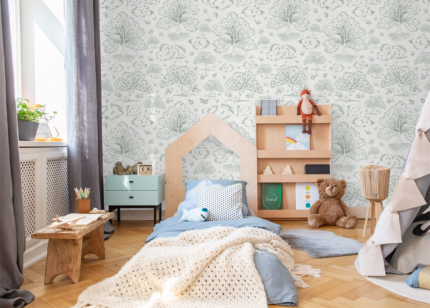 Orchard Folklore Toile - Sea Green Texture