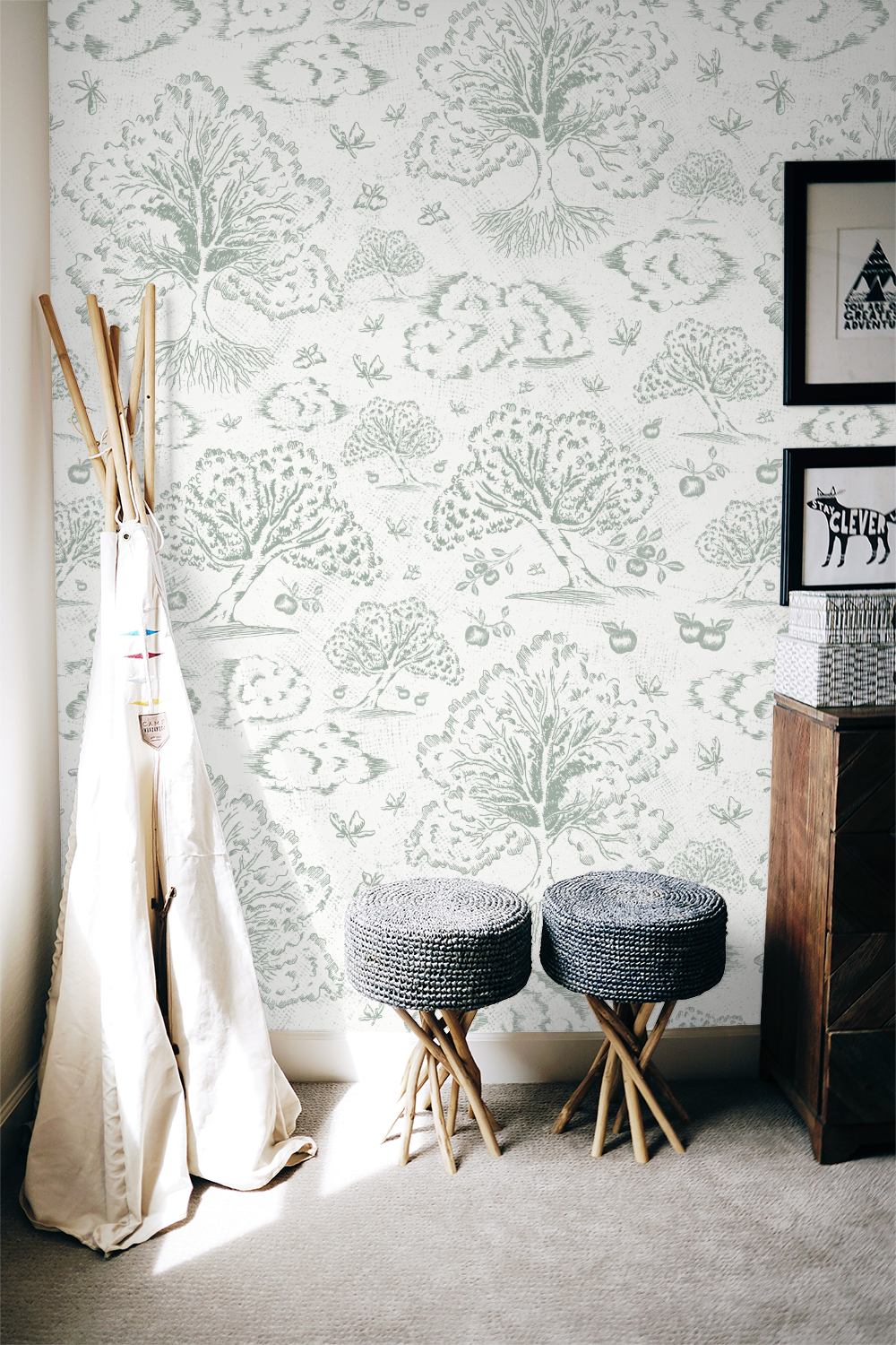 Orchard Folklore Toile - Sea Green Texture