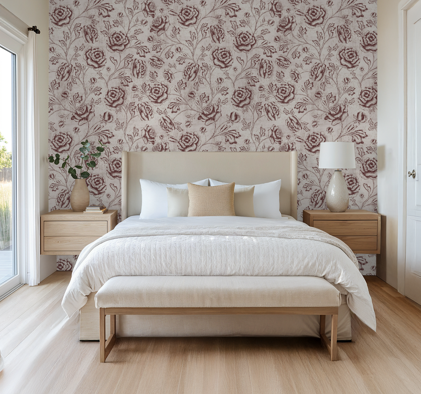 Magdalene Roses - Toile - Vintage Rouge - Large Scale