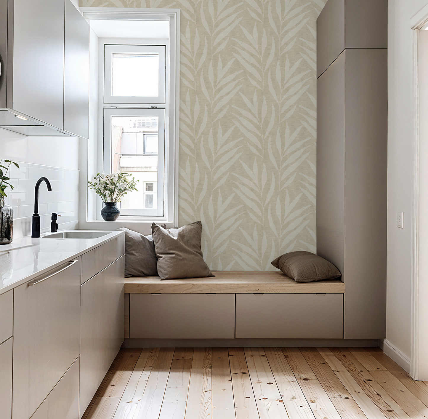Willow Leaves - Beige - Canvas