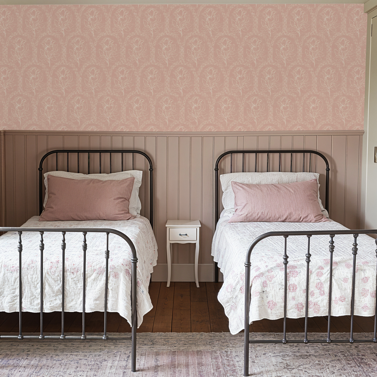 Rose Lineage - Antique Line Art - Salmon Pink