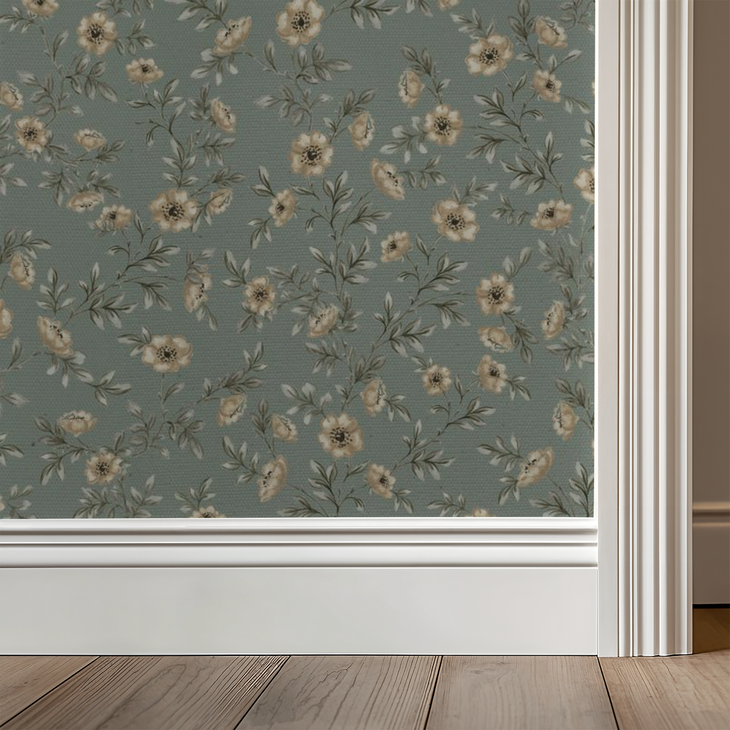 Vintage Rose Vines - Teal Blue Canvas - Small Scale