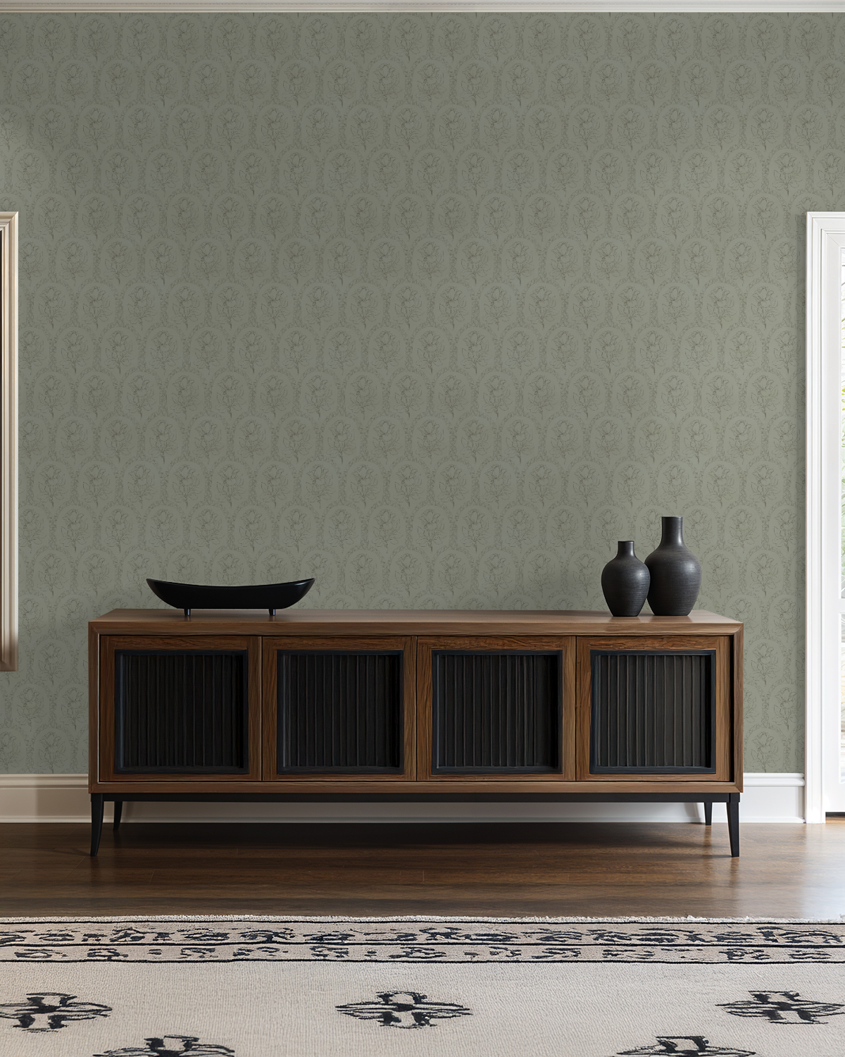 Rose Lineage - Antique Line Art - Sage Green