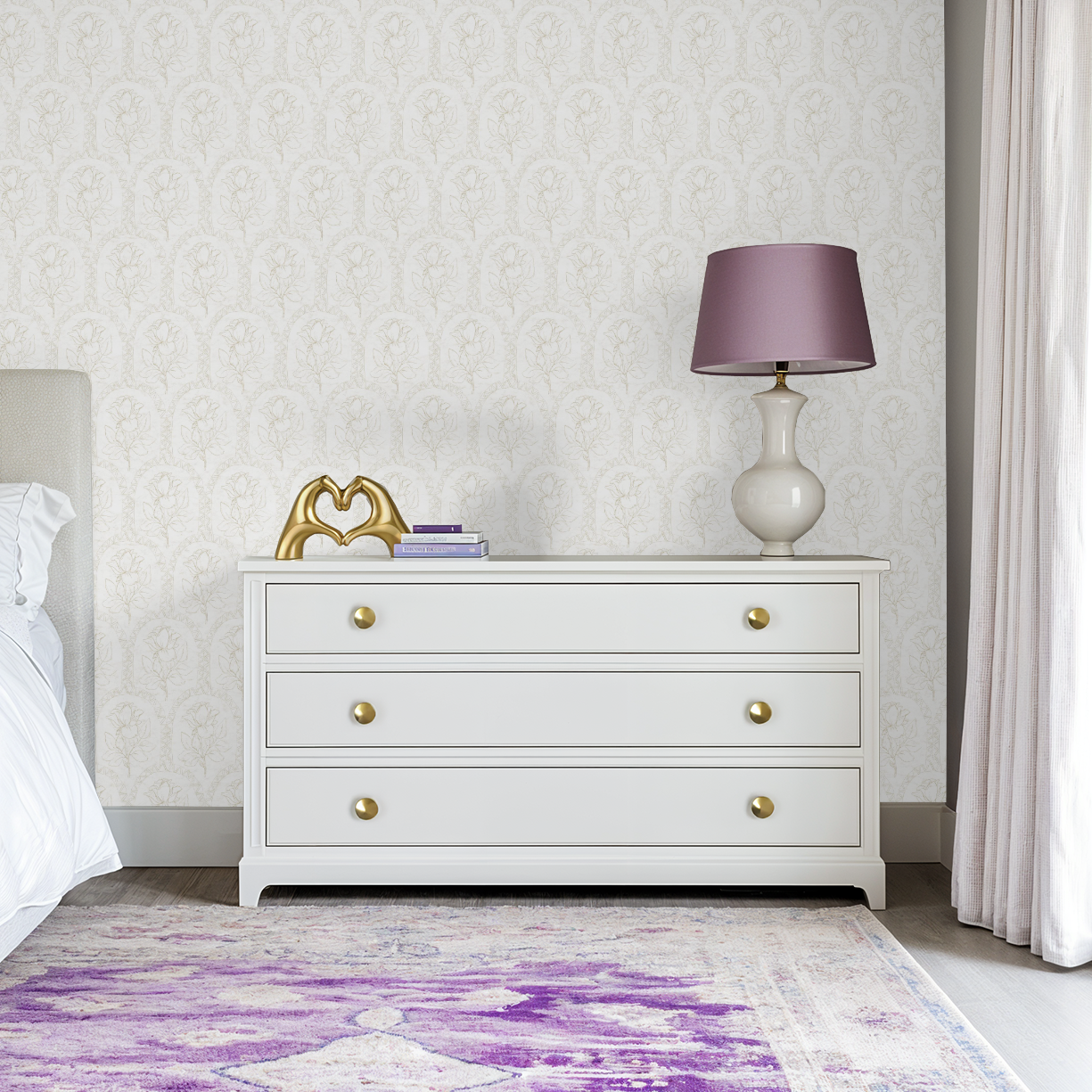 Rose Lineage - Antique Line Art - White Beige