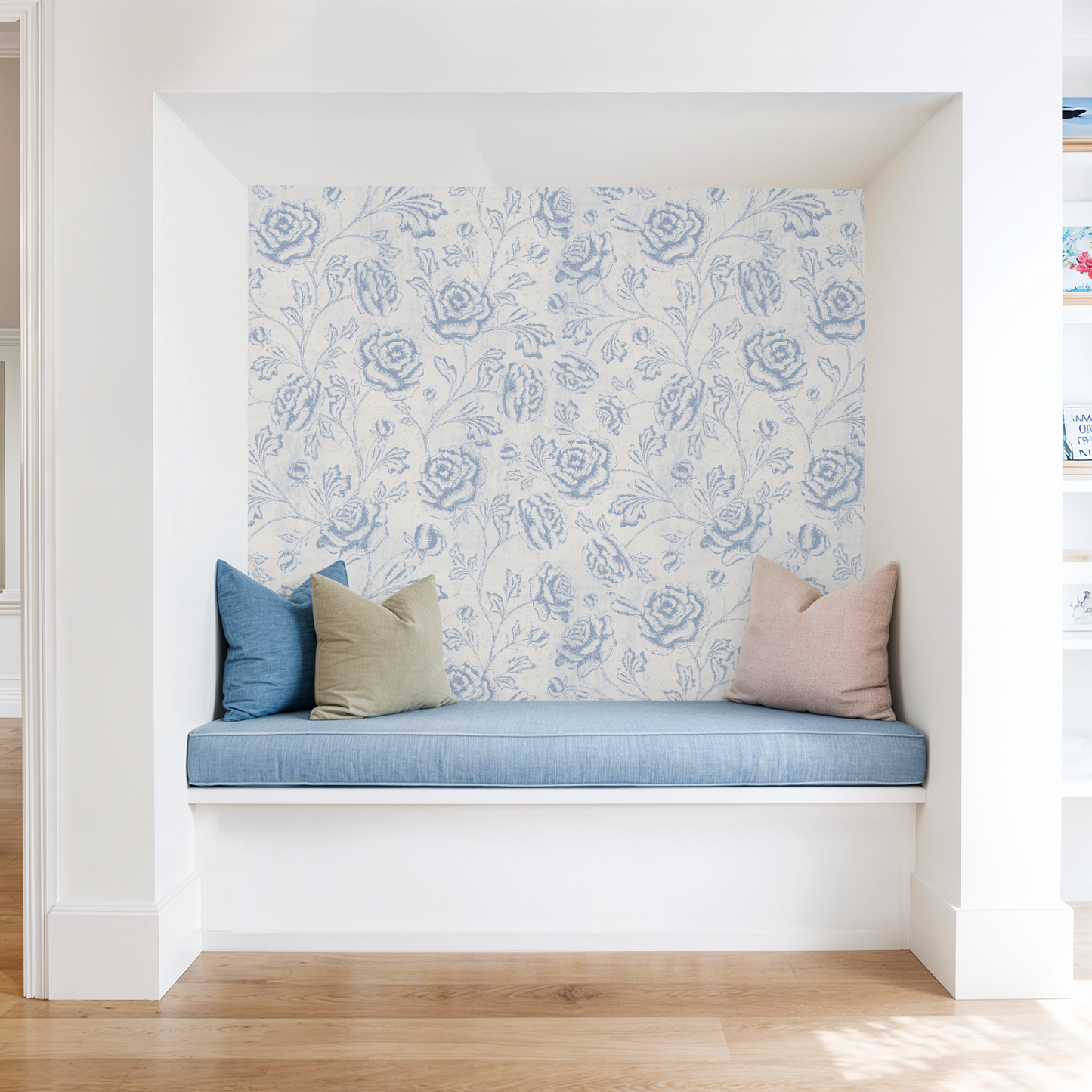 Magdalene Roses - Toile - Vintage Light Blue - Large Scale