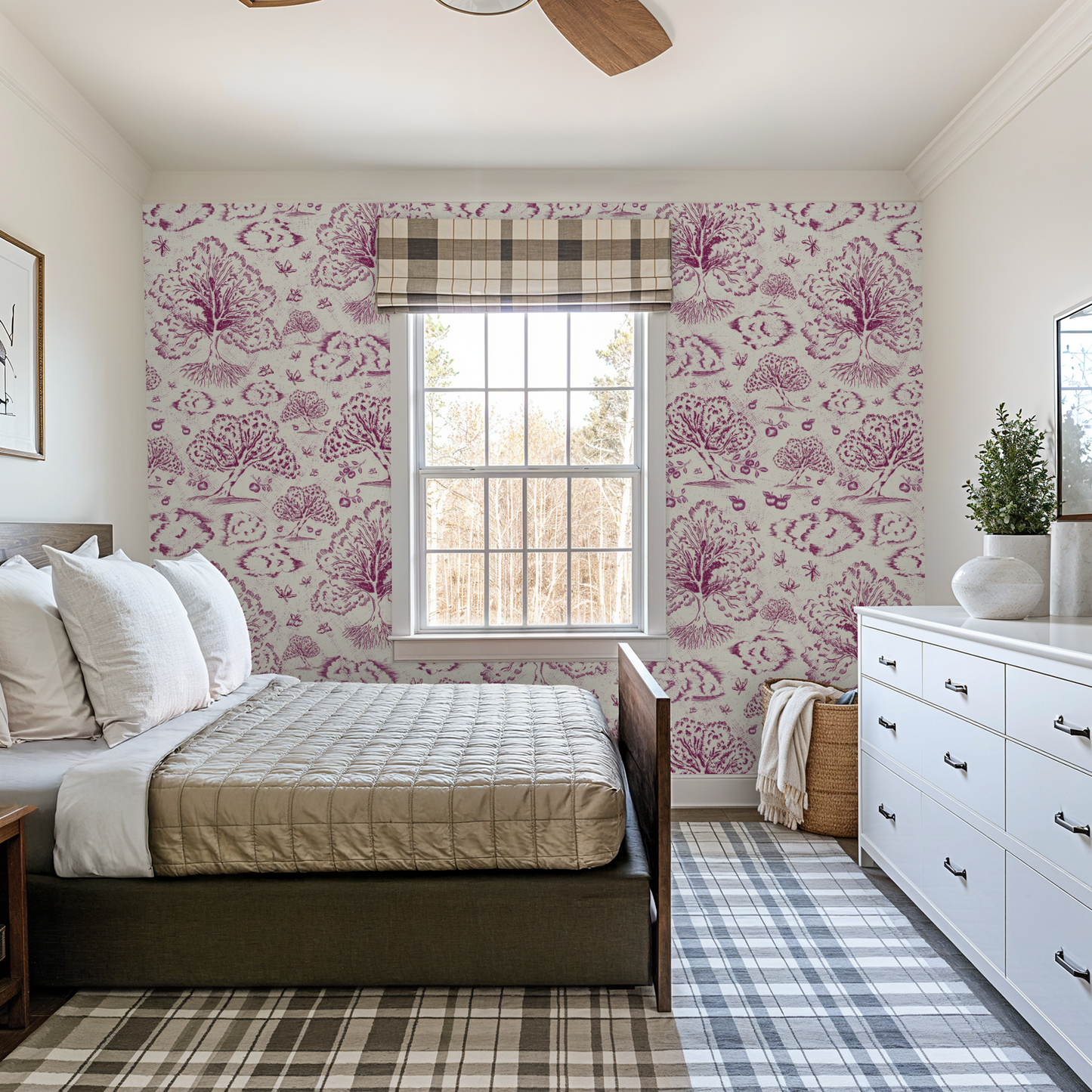 Orchard Folklore Toile - Red Ivory Texture