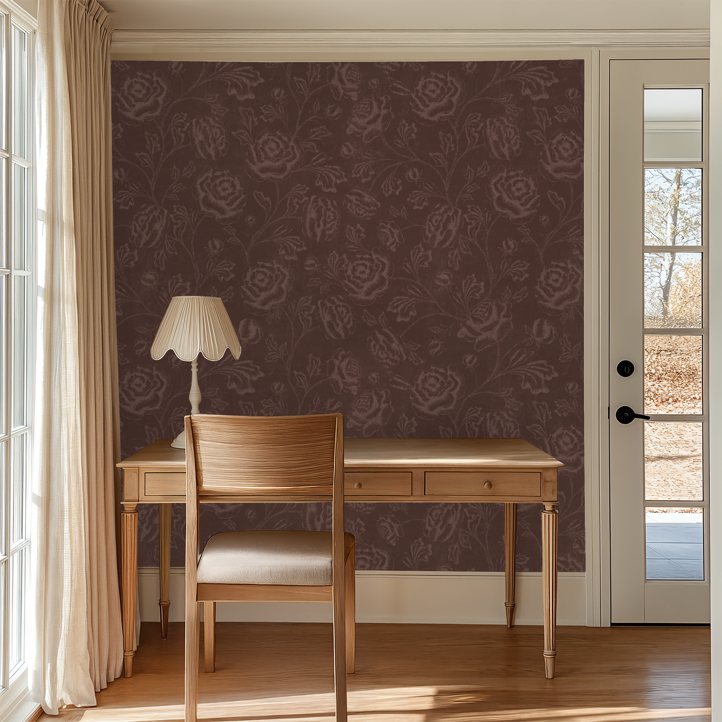 Magdalene Roses - Toile - Vintage Burgundy Brown - Large Scale