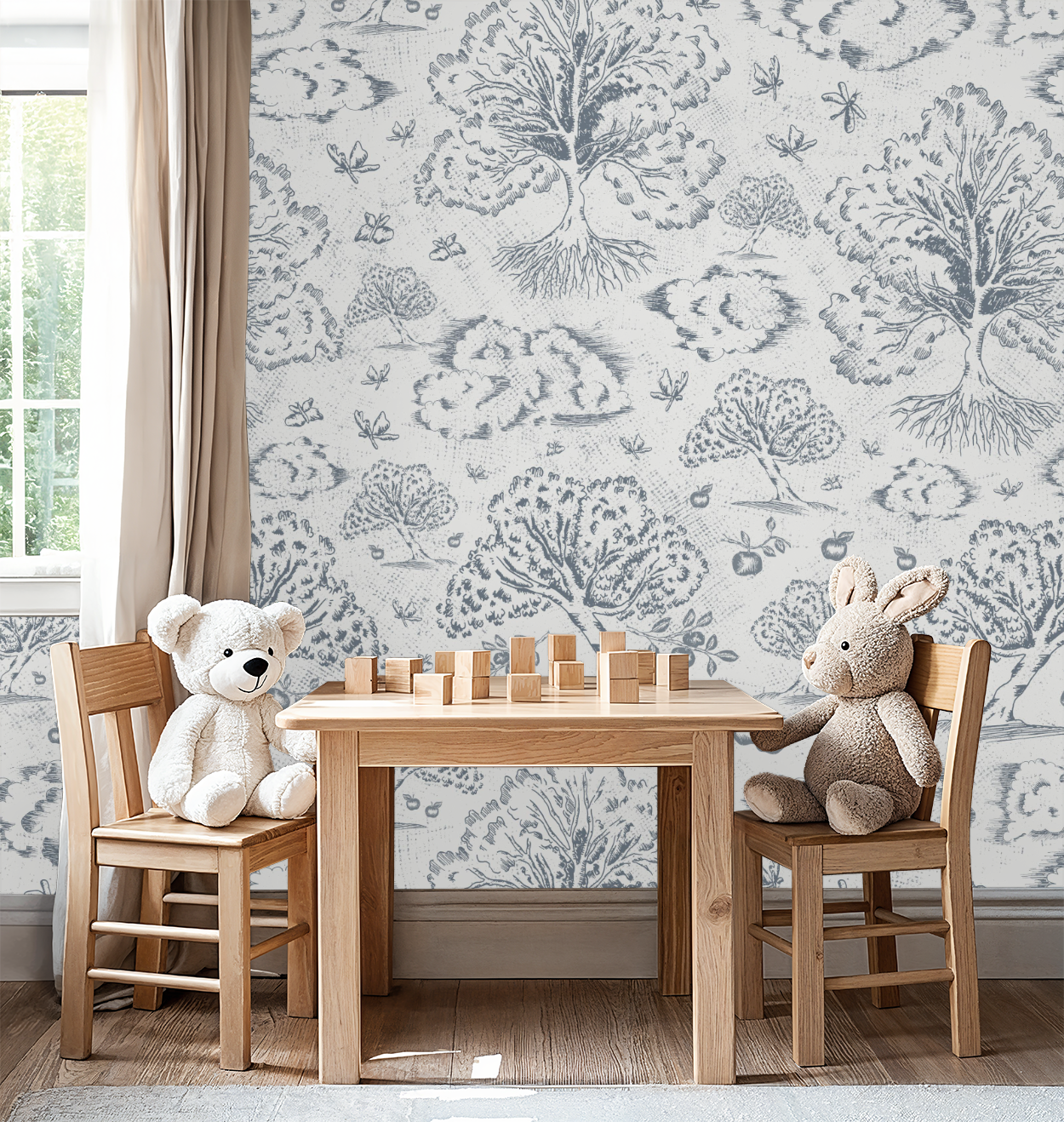 Orchard Folklore Toile- Stormy Blue Texture