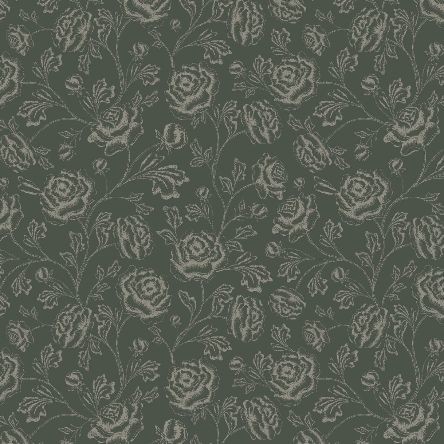 Magdalene Roses - Toile - Deep Forest Green - Large Scale