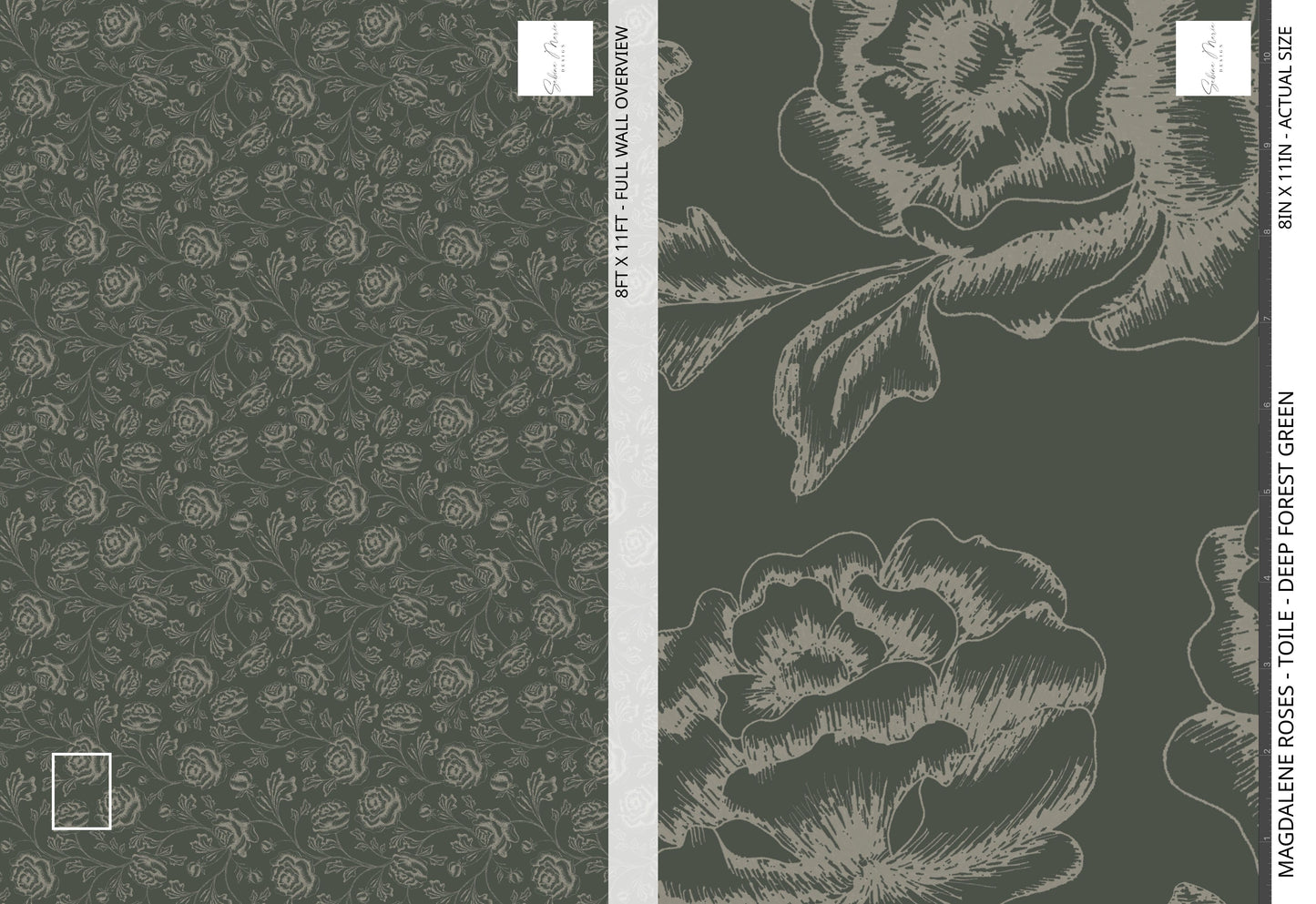 Magdalene Roses - Toile - Deep Forest Green - Large Scale