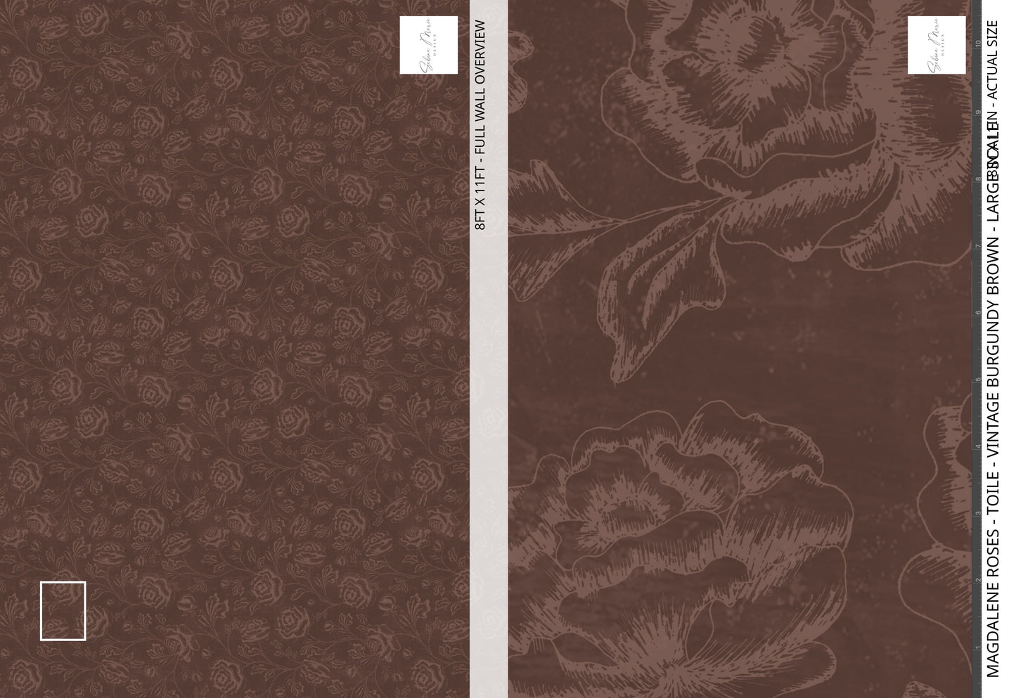Magdalene Roses - Toile - Vintage Burgundy Brown - Large Scale