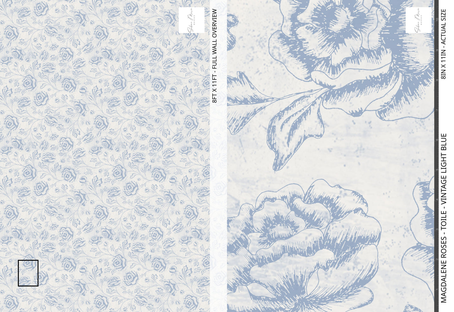 Magdalene Roses - Toile - Vintage Light Blue - Large Scale