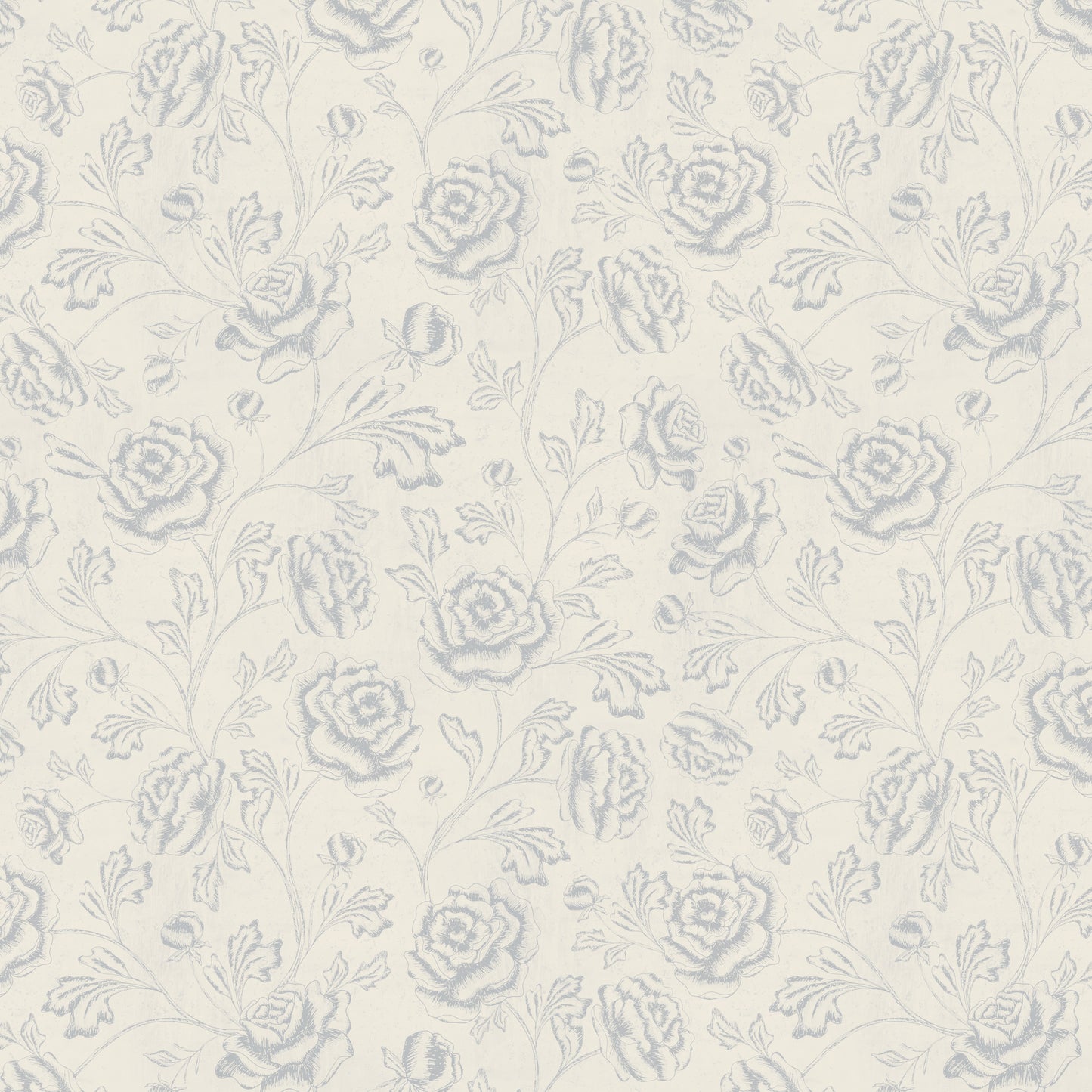 Magdalene Roses - Toile - Vintage Light Blue Ivory - Large Scale