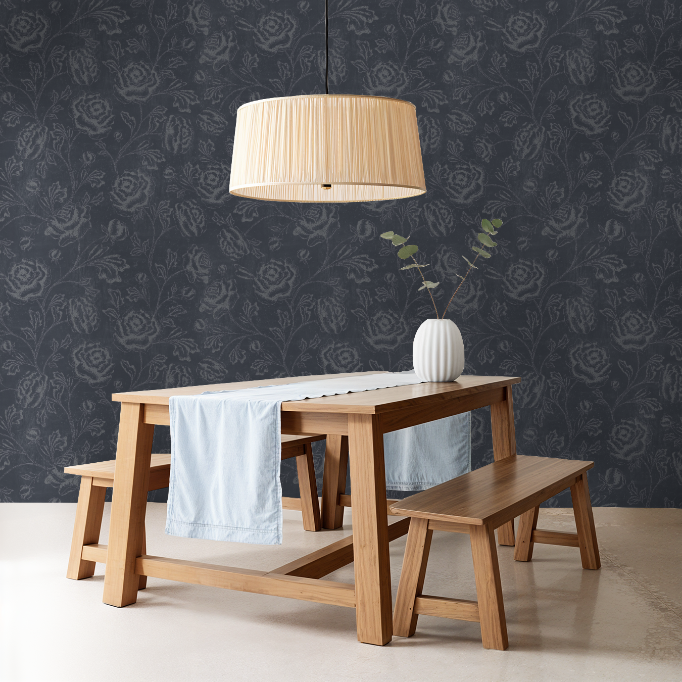 Magdalene Roses - Toile - Vintage Navy Grey - Large Scale