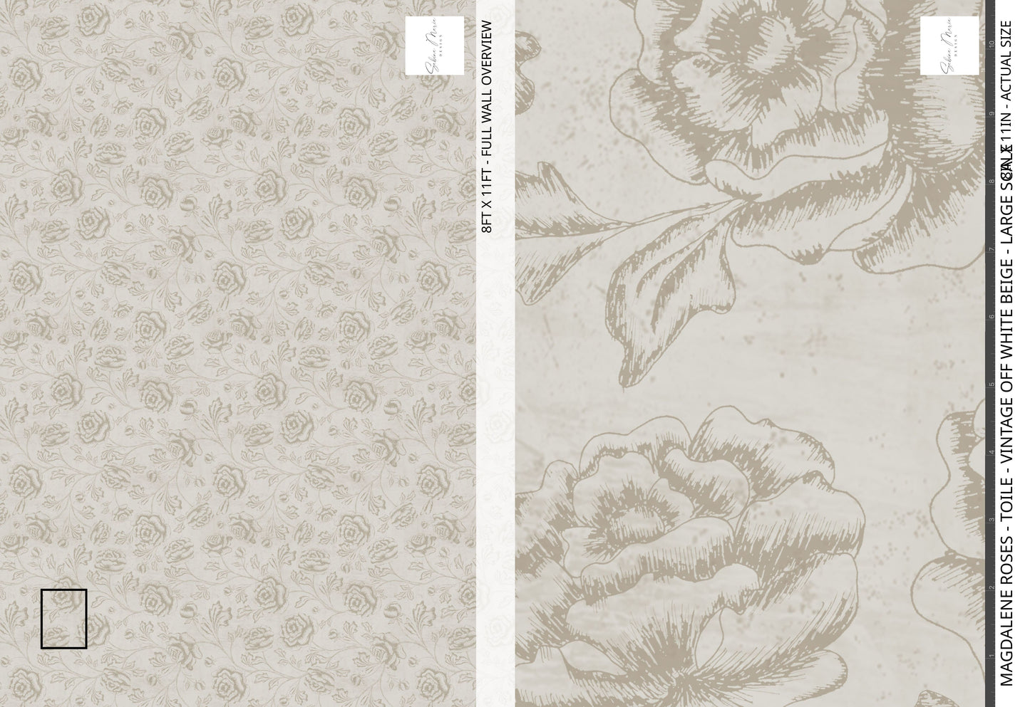Magdalene Roses - Toile - Vintage Off White Beige - Large Scale