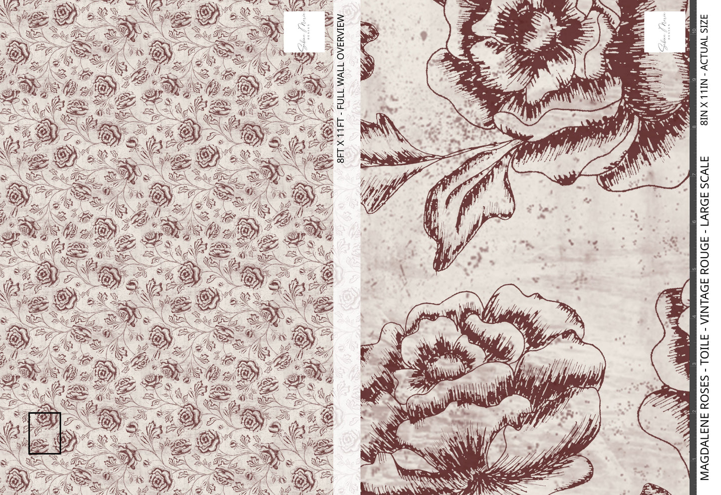 Magdalene Roses - Toile - Vintage Rouge - Large Scale