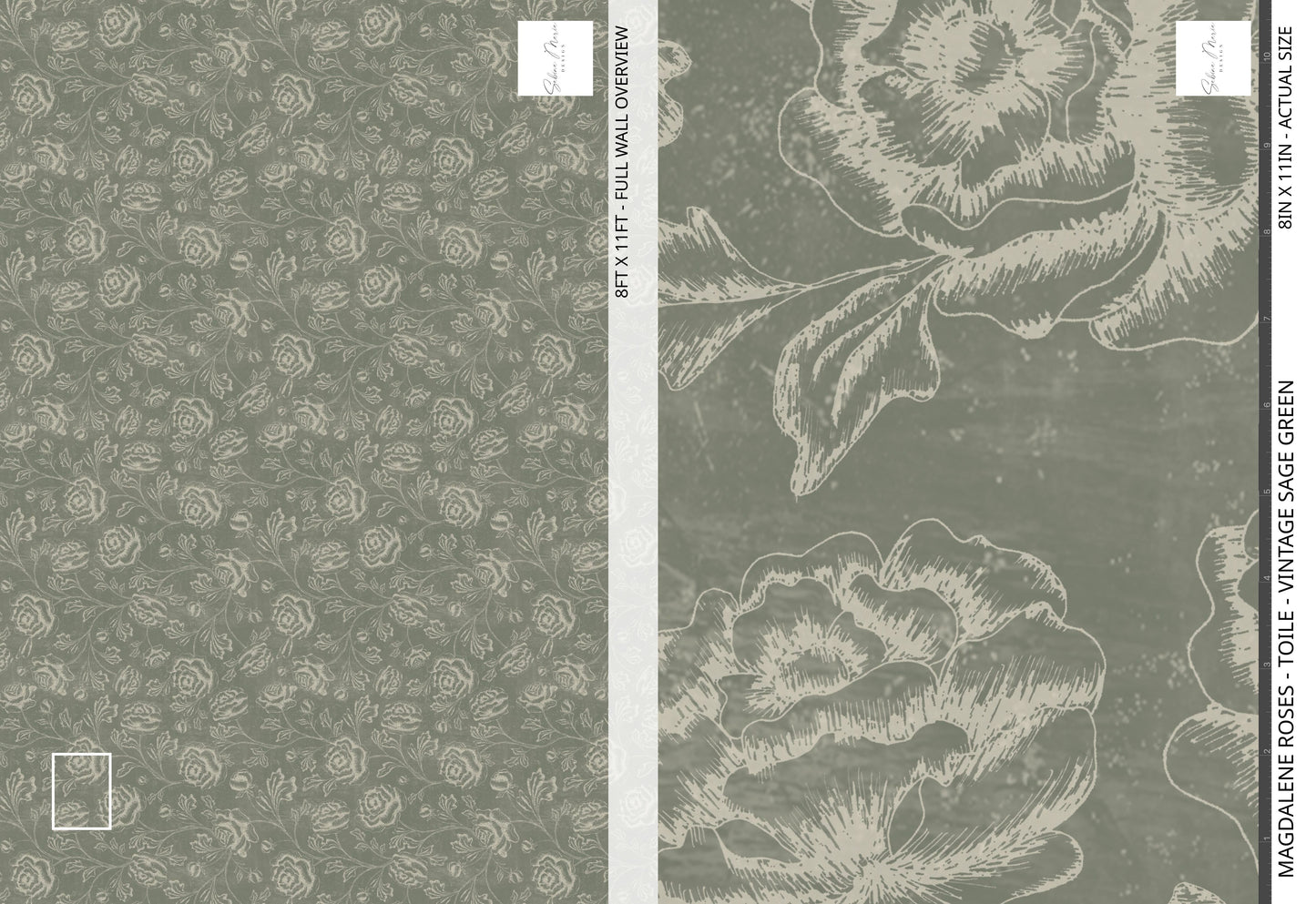 Magdalene Roses - Toile - Vintage Sage Green