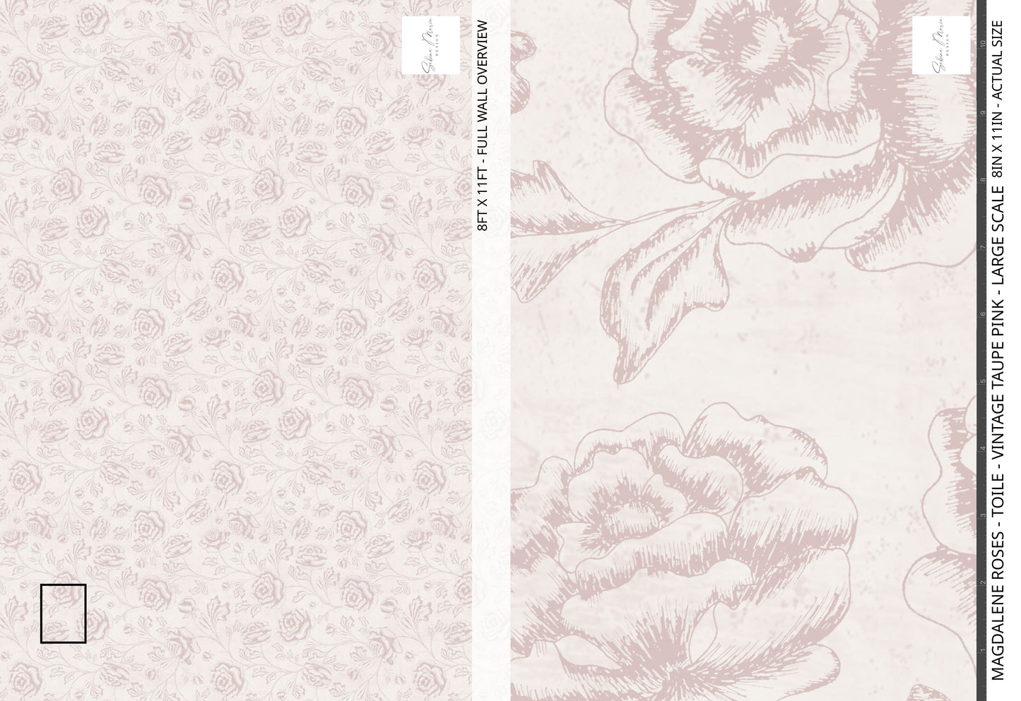 Magdalene Roses - Toile - Vintage Taupe Pink - Large Scale