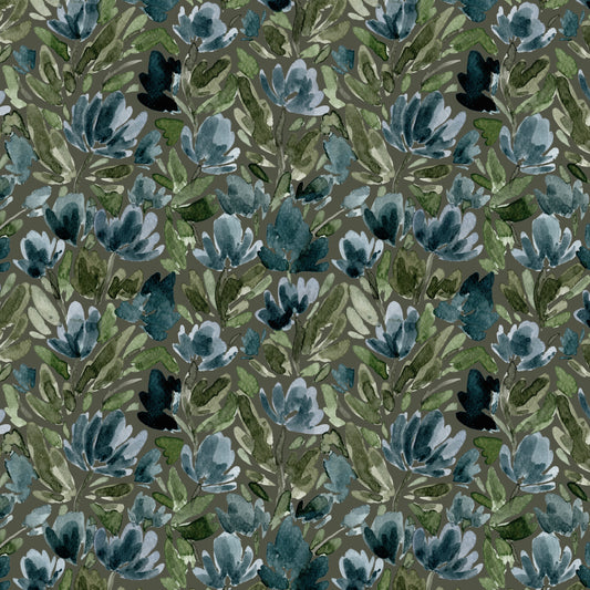 Midnight Tulip Vines - Olive Green