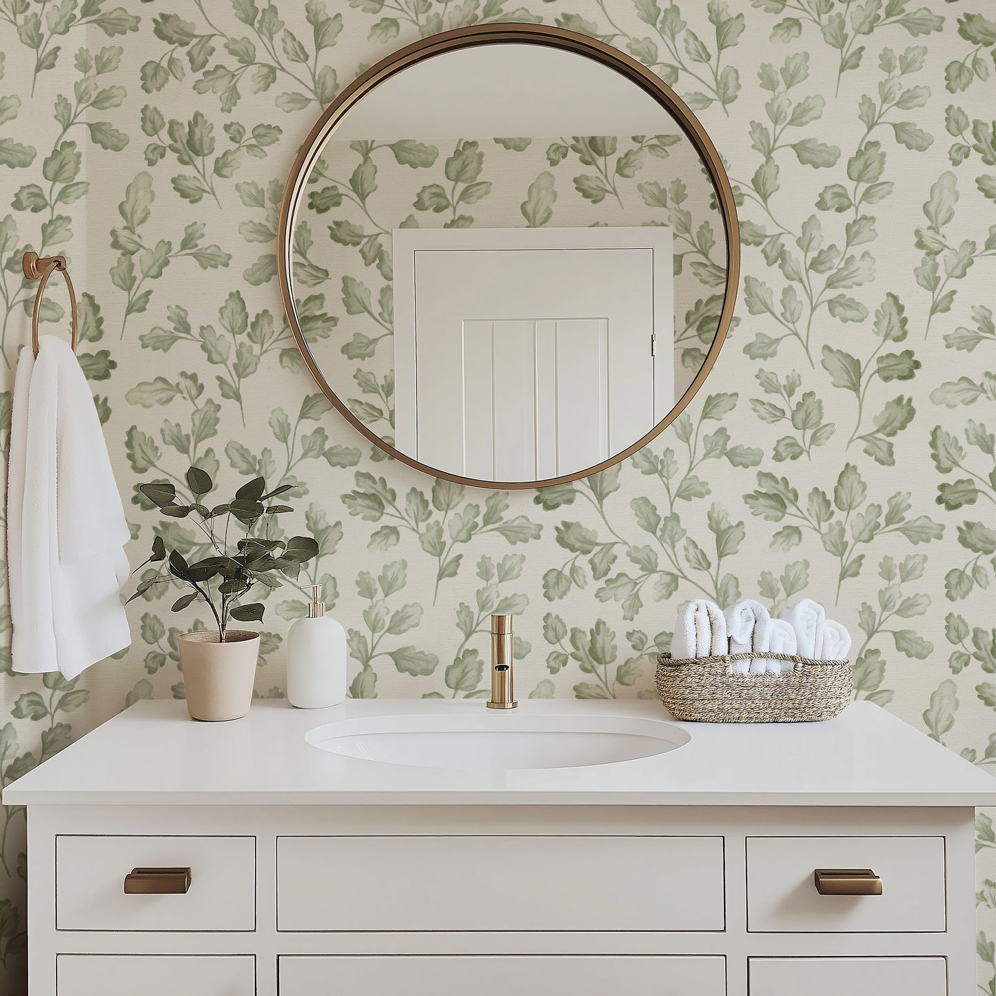 Oak Leaves - Faux Texture - Ivory - Large Scale