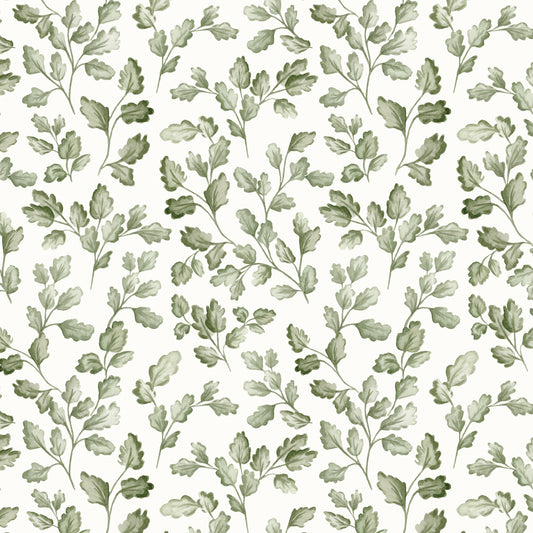 Pattern of green leaves on a white background