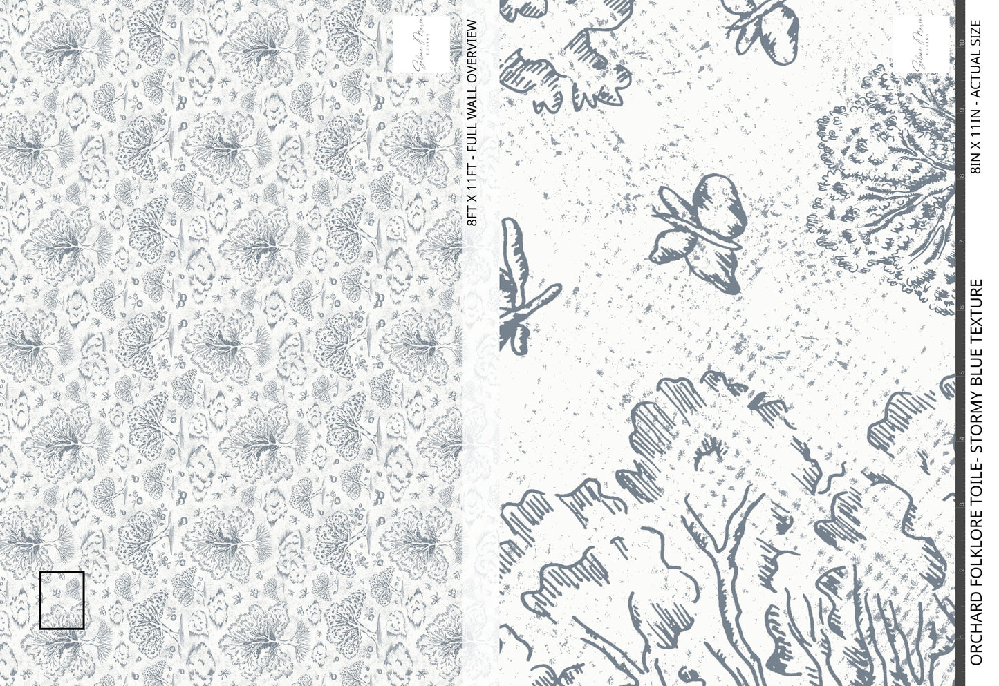 Orchard Folklore Toile- Stormy Blue Texture