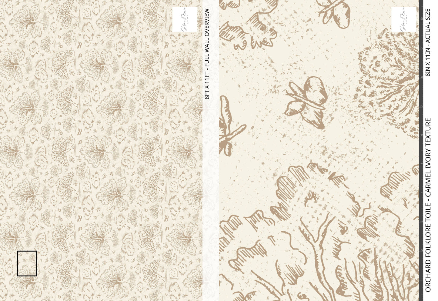 Orchard Folklore Toile - Carmel Ivory Texture