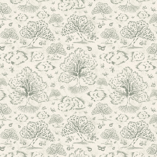 Orchard Folklore Toile - Olive Green Ivory Texture