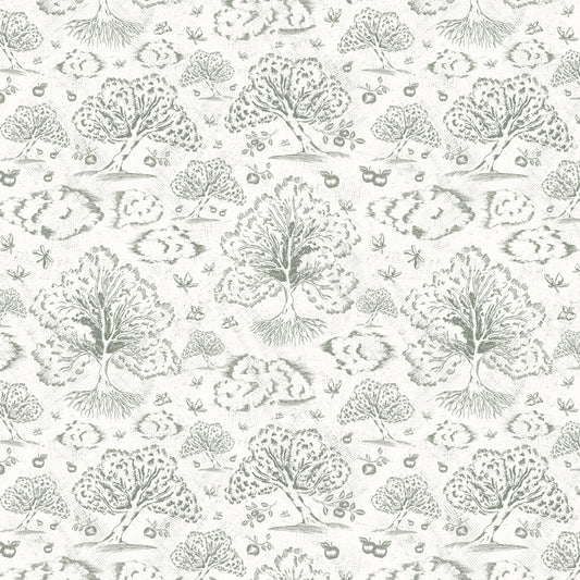 Orchard Folklore Toile - Olive Green Off White Texture