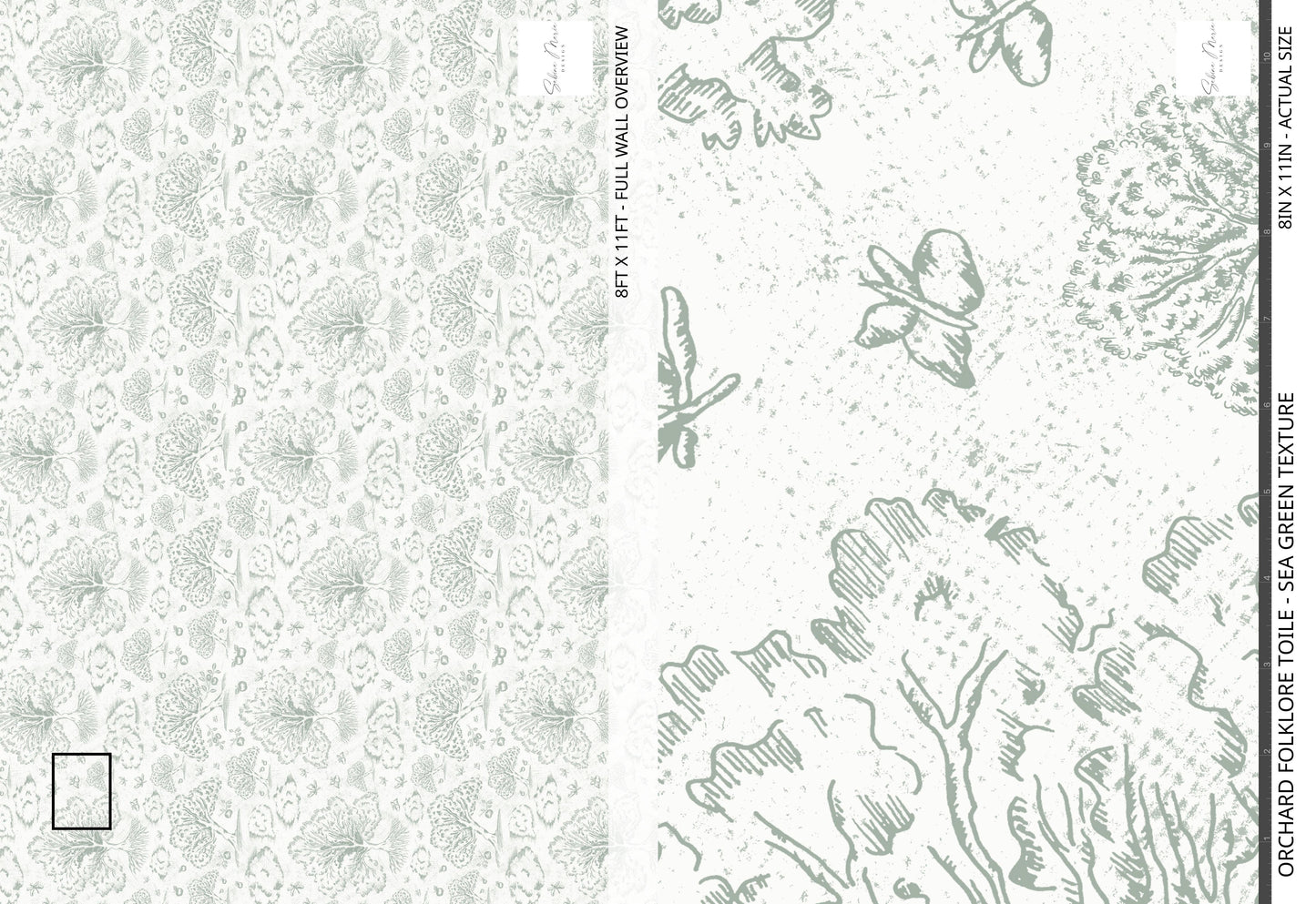 Orchard Folklore Toile - Sea Green Texture