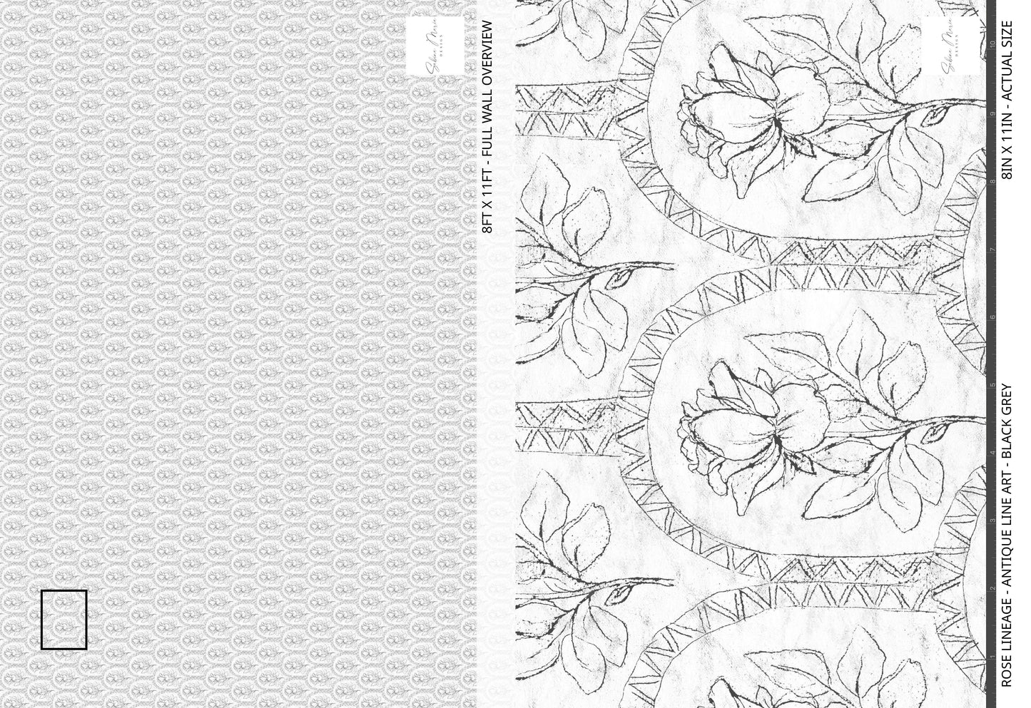 Rose Lineage - Antique Line Art - Black Grey