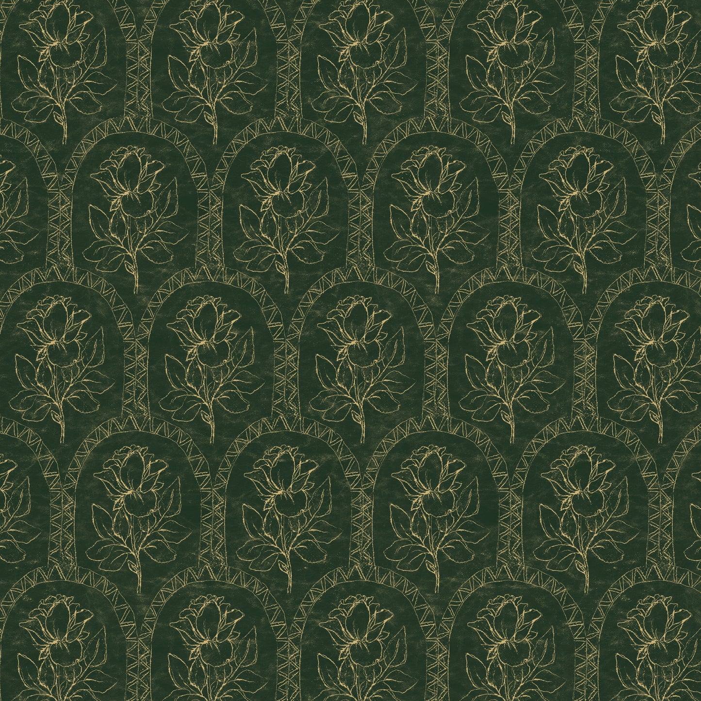 Rose Lineage - Antique Line Art - Gold Green