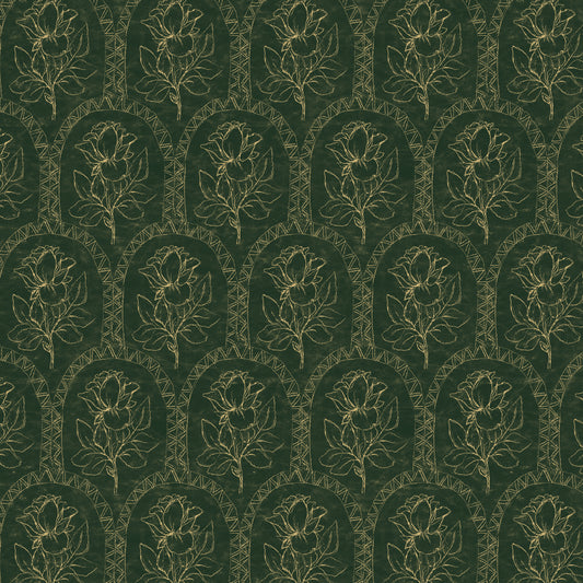 Rose Lineage - Antique Line Art - Gold Green