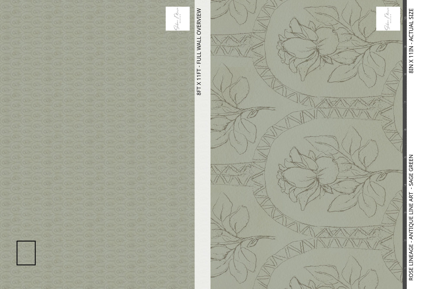 Rose Lineage - Antique Line Art - Sage Green