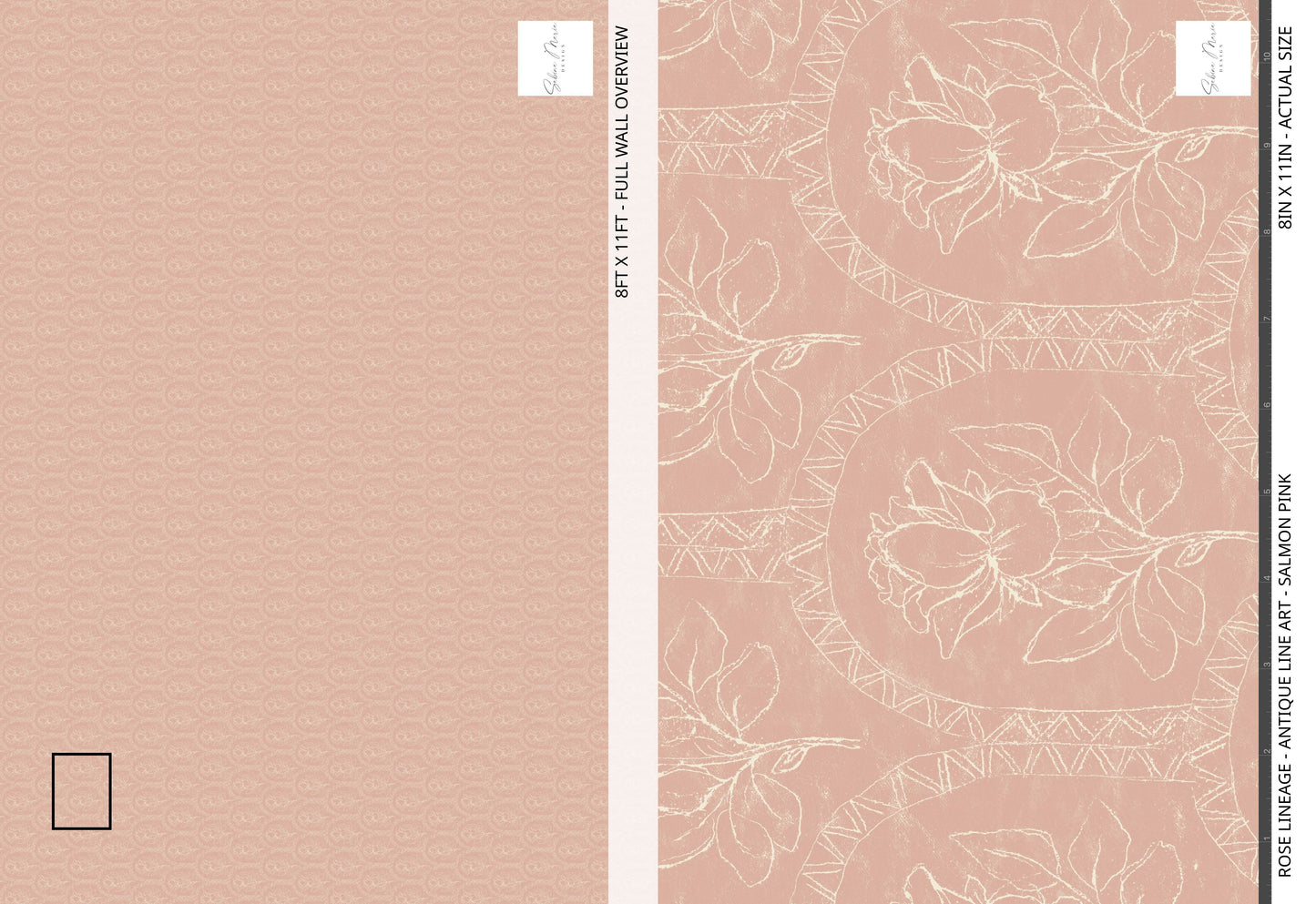 Rose Lineage - Antique Line Art - Salmon Pink