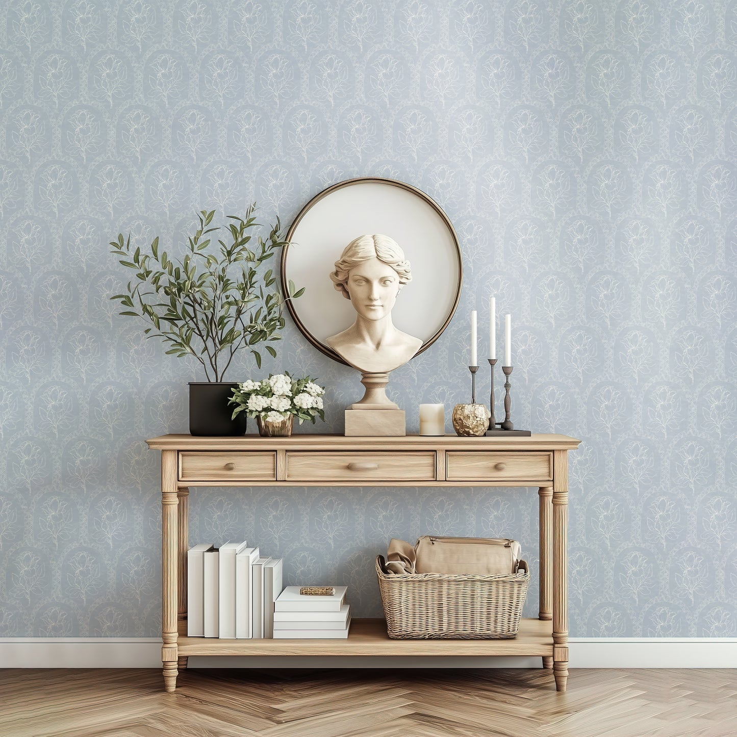 Rose Lineage - Antique Line Art - White Blue