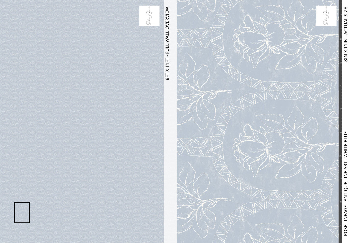 Rose Lineage - Antique Line Art - White Blue