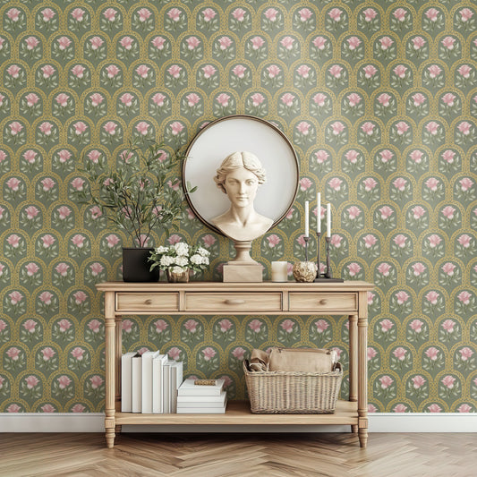 Rose Lineage - Watercolour - Sage Wallpaper
