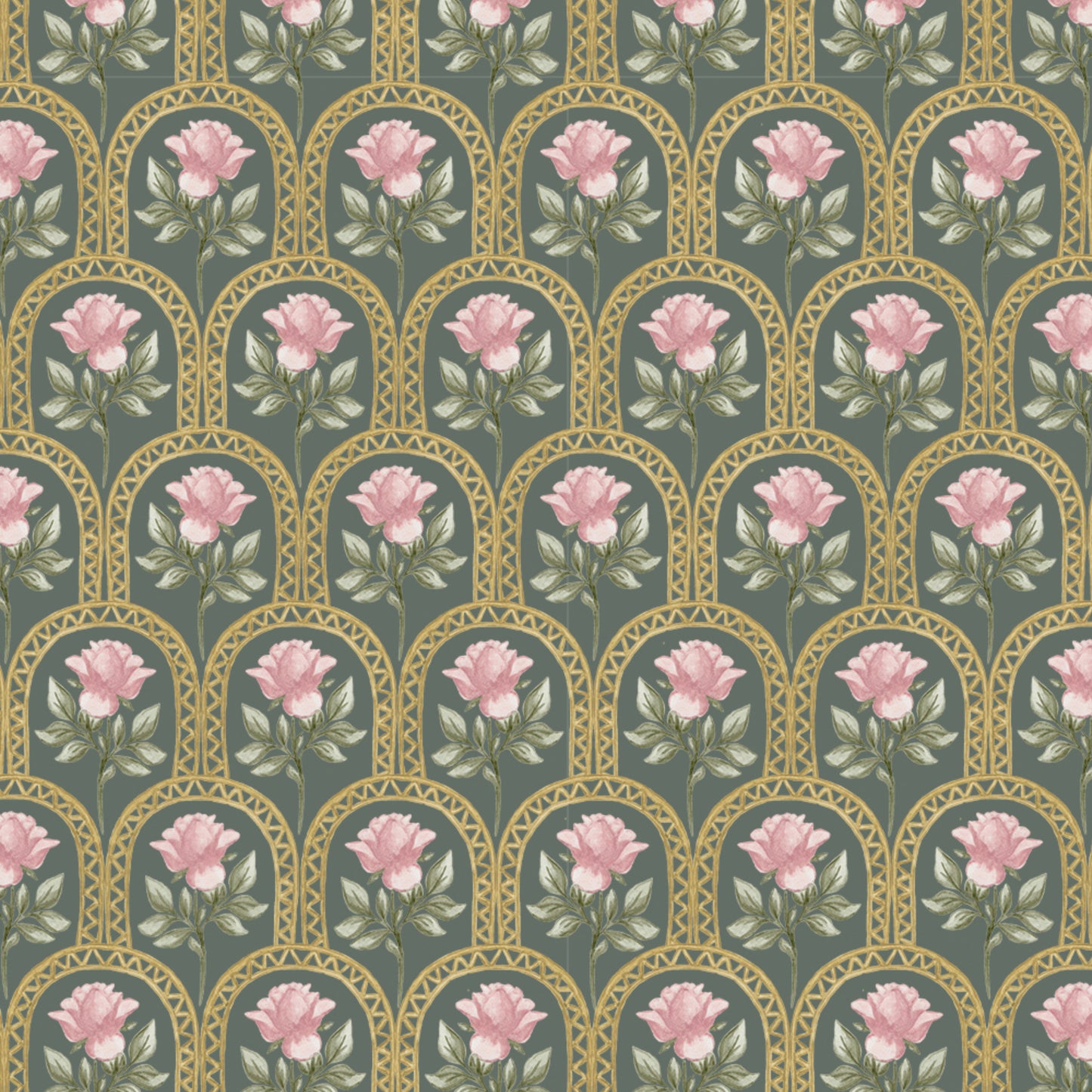 Rose Lineage - Watercolour - Teal Sage