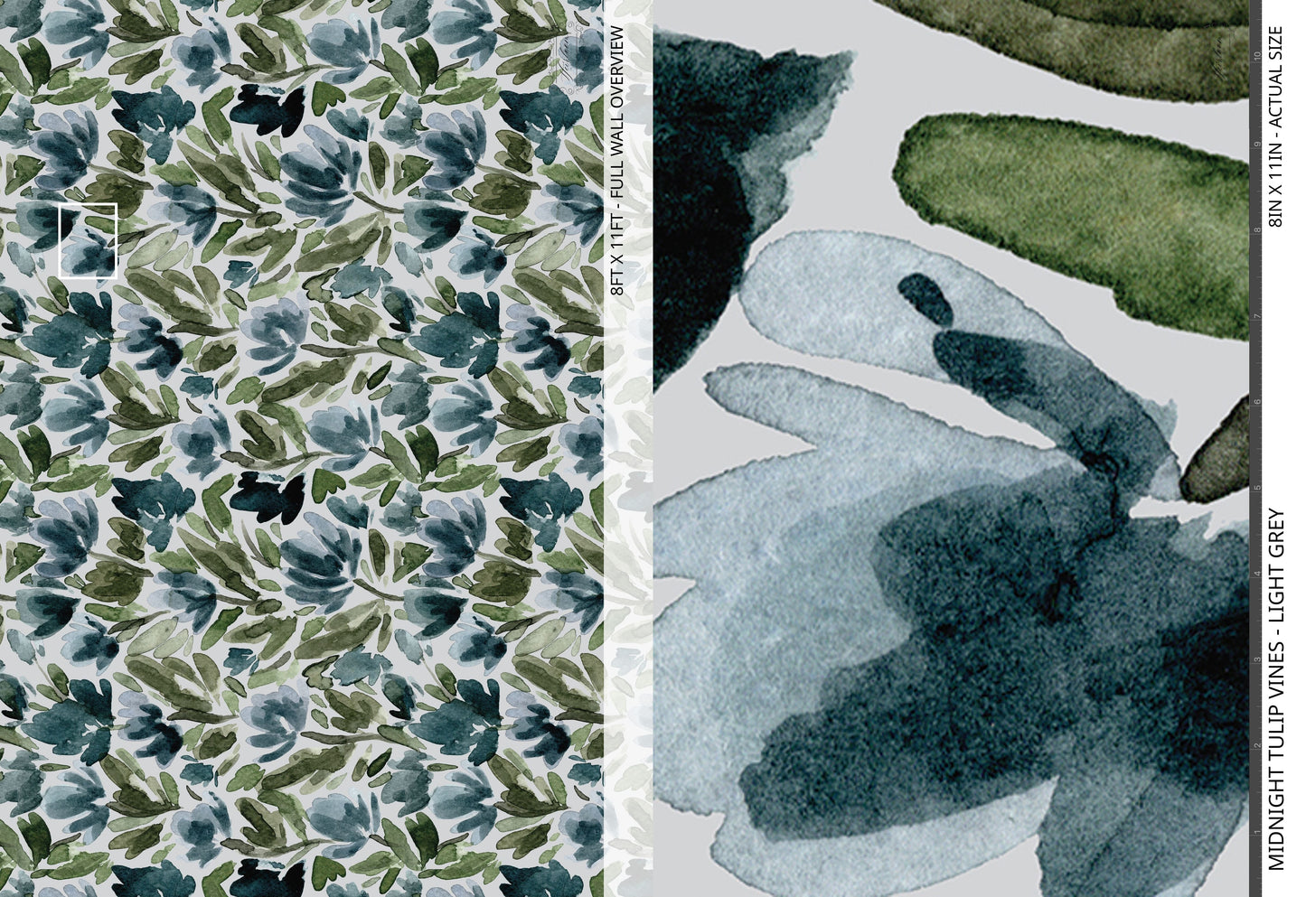 Midnight Tulip Vines - Light Grey