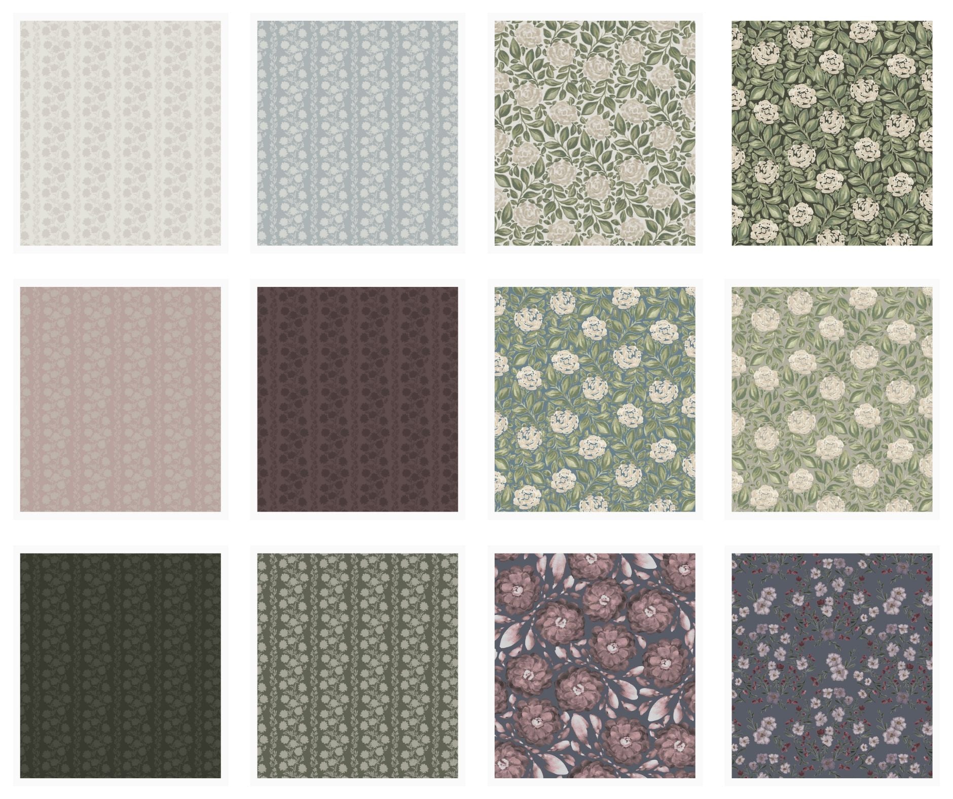 A curated grid of watercolor floral and abstract patterns by Sabina Maria Design, a Polish-Canadian surface pattern designer and artist. Featuring soft, hand-painted details perfect for wallpaper, textiles, home décor, and product licensing. Explore her signature feminine style, including romantic botanicals, vintage-inspired motifs, and painterly brushstrokes designed for seamless repeat across home and lifestyle goods.