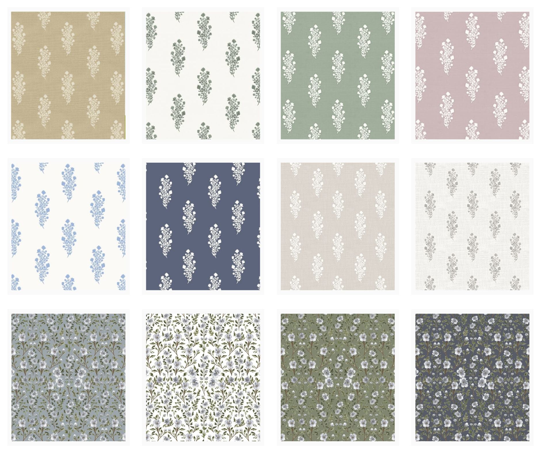 A curated grid of watercolor floral and abstract patterns by Sabina Maria Design, a Polish-Canadian surface pattern designer and artist. Featuring soft, hand-painted details perfect for wallpaper, textiles, home décor, and product licensing. Explore her signature feminine style, including romantic botanicals, vintage-inspired motifs, and painterly brushstrokes designed for seamless repeat across home and lifestyle goods.