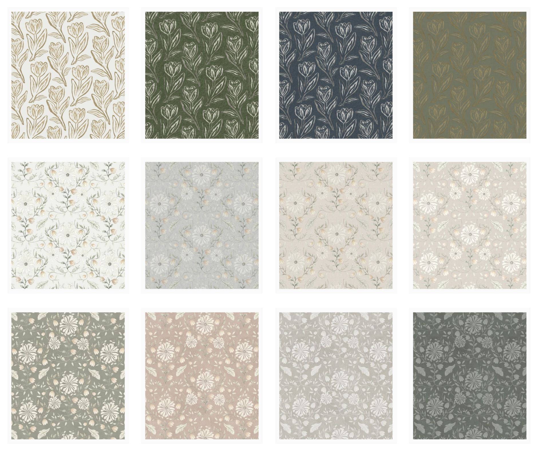 A curated grid of watercolor floral and abstract patterns by Sabina Maria Design, a Polish-Canadian surface pattern designer and artist. Featuring soft, hand-painted details perfect for wallpaper, textiles, home décor, and product licensing. Explore her signature feminine style, including romantic botanicals, vintage-inspired motifs, and painterly brushstrokes designed for seamless repeat across home and lifestyle goods.