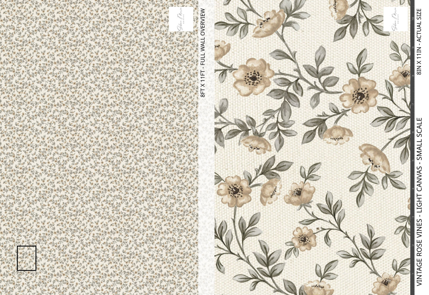 Vintage Rose Vines - Light Canvas - Small Scale
