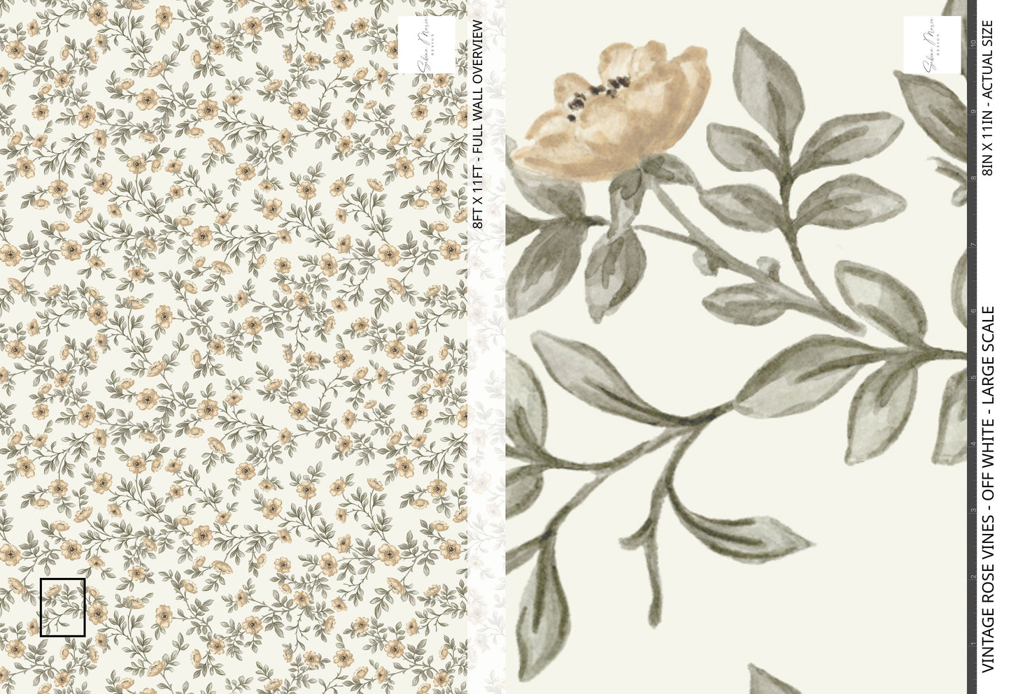 Vintage Rose Vines - Off White - Large Scale