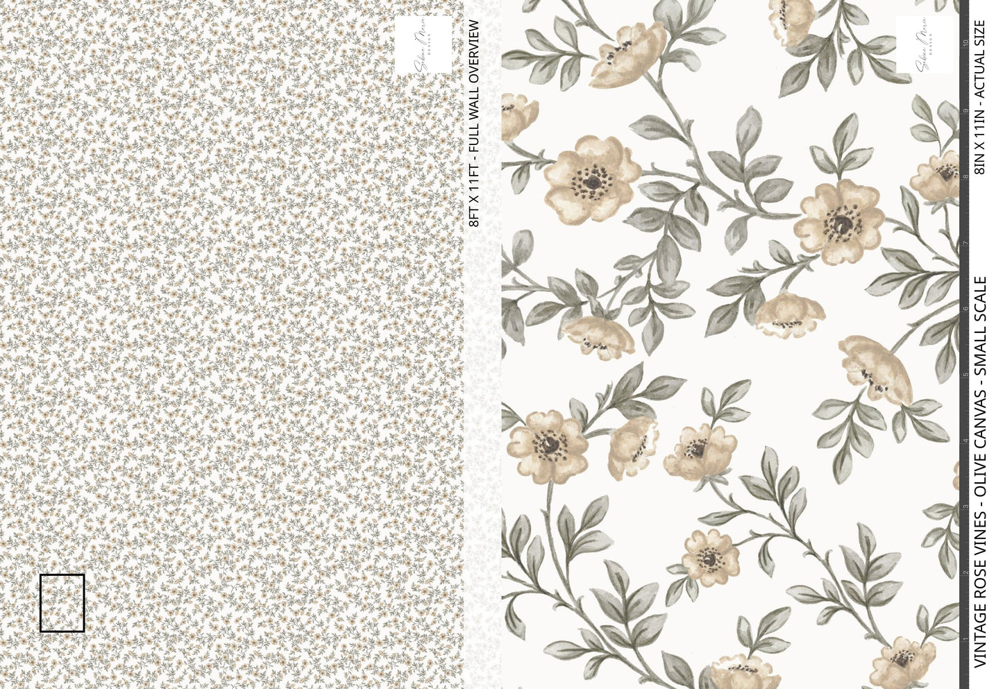 Vintage Rose Vines - White - Small Scale