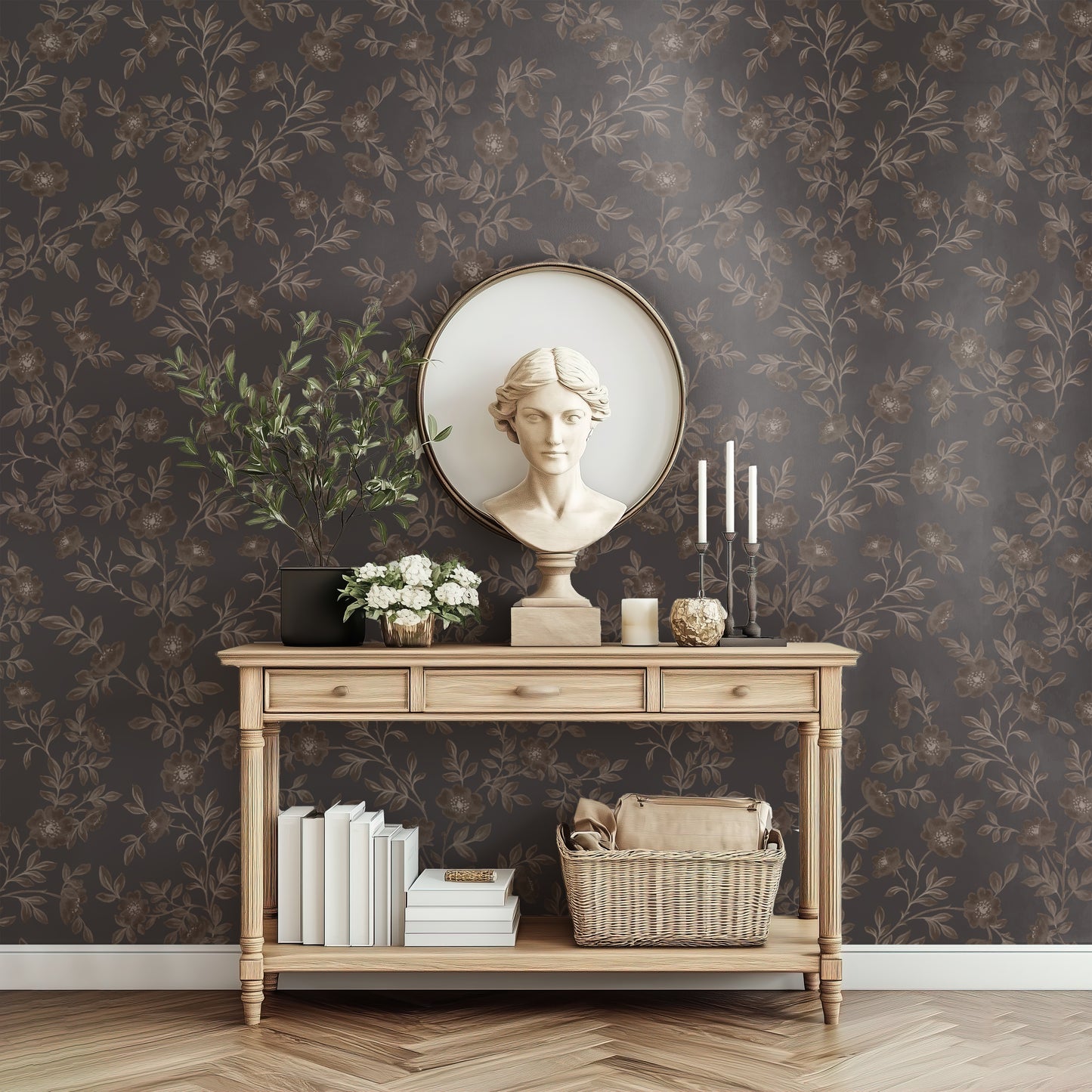 Vintage Rose Vines - Silhouette - Moody Amber - Large Scale
